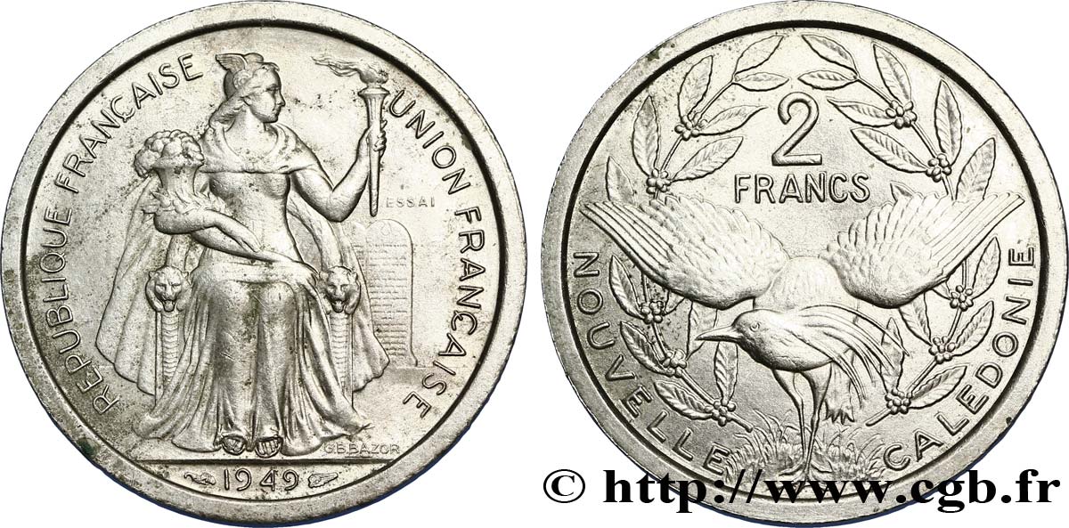 NOUVELLE CALÉDONIE Essai de 2 Francs 1949 Paris SPL 
