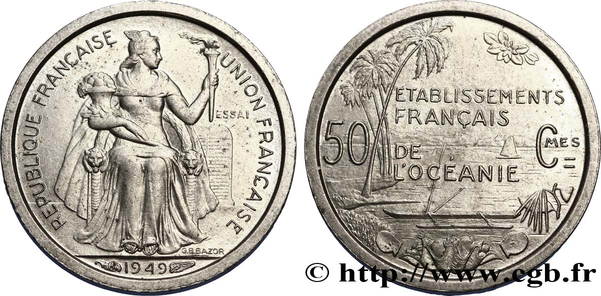 FRENCH POLYNESIA - Oceania Francesa Essai de 50 Centimes établissements français de l’Océanie 1949 Paris SC 
