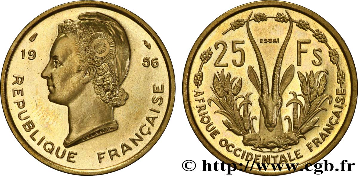 FRANZÖSISCHE WESTAFRIKA 25 Francs ESSAI 1956 Paris fST 