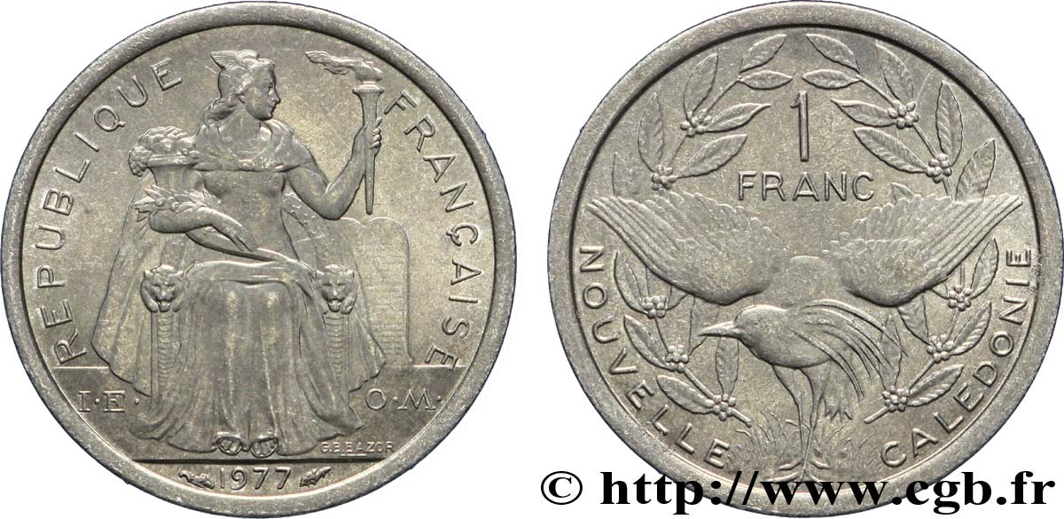 NOUVELLE CALÉDONIE 1 Franc IEOM 1977 Paris SPL 