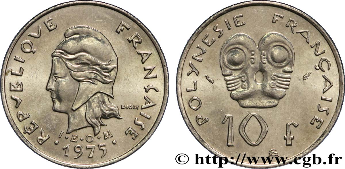 POLINESIA FRANCESE 10 Francs I.E.O.M Marianne 1975 Paris MS 