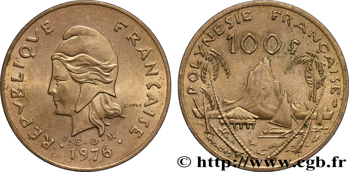 FRENCH POLYNESIA 100 Francs I.E.O.M. Marianne / paysage polynésien type IEOM 1976 Paris AU 