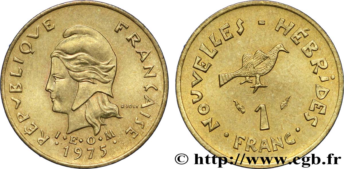 NOUVELLES HÉBRIDES (VANUATU depuis 1980) 1 Franc  I. E. O. M. Marianne / oiseau 1975 Paris SUP 