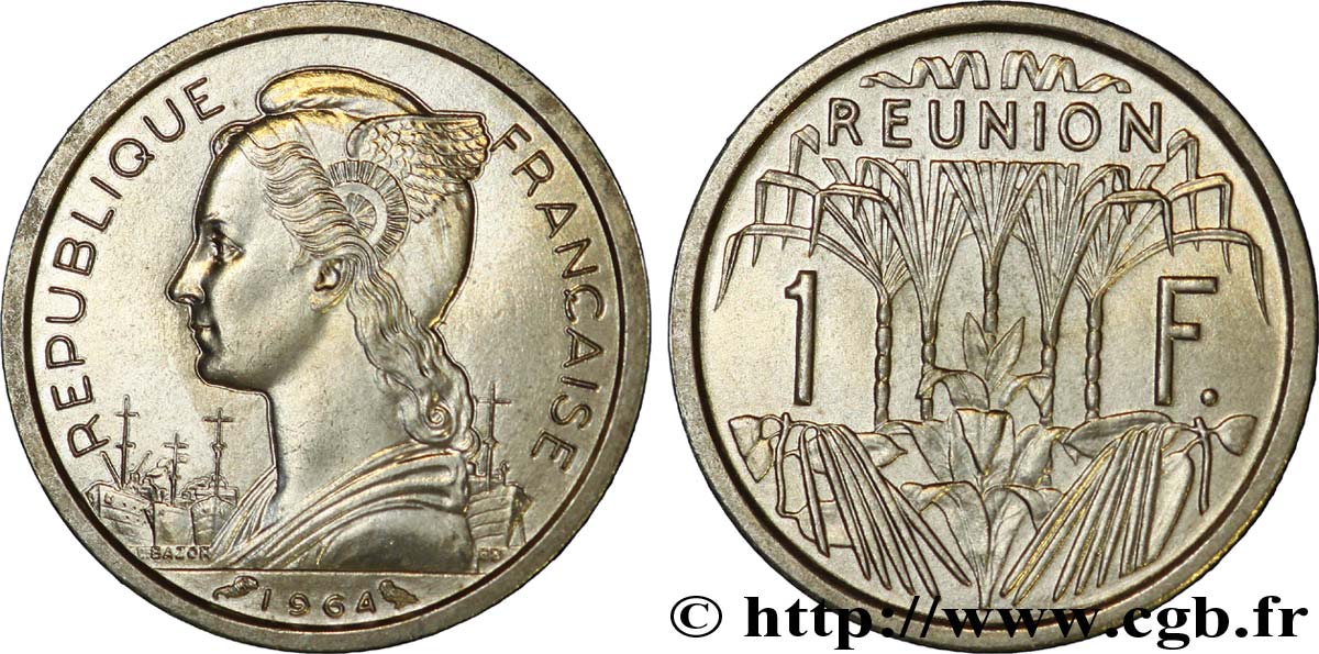 ISLA DE LA REUNIóN 1 Franc Marianne / canne à sucre 1964 Paris SC 