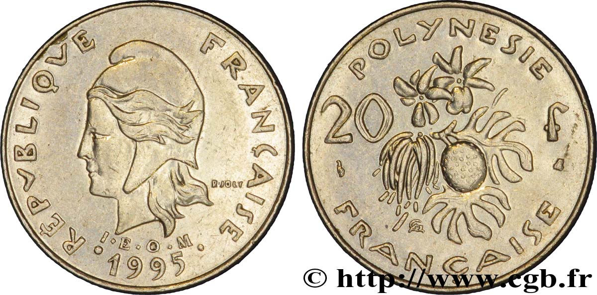 POLYNÉSIE FRANÇAISE 20 Francs I.E.O.M Marianne  1991 Paris TTB 