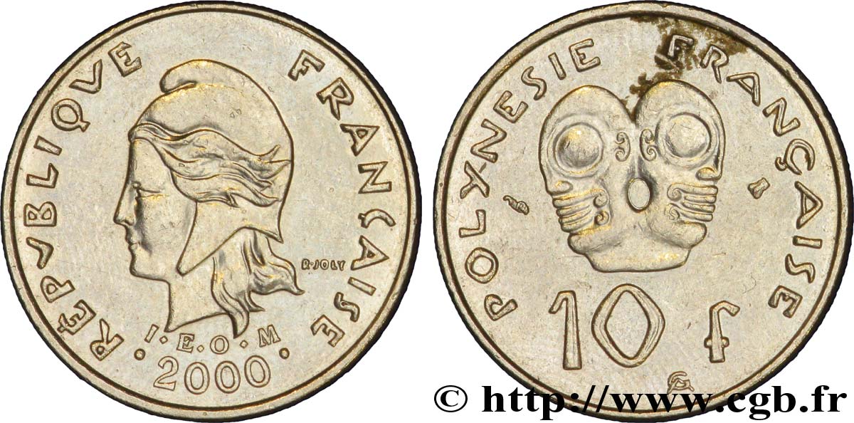 POLYNÉSIE FRANÇAISE 10 Francs I.E.O.M Marianne 2000 Paris TTB+ 