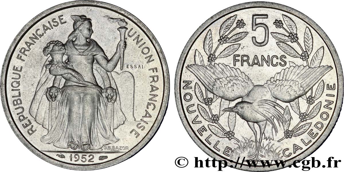 NOUVELLE CALÉDONIE Essai de 5 Francs 1952 Paris FDC 