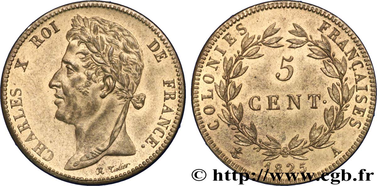 COLONIES FRANÇAISES - Charles X, pour la Guyane et le Sénégal 5 Centimes Charles X 1825 Paris - A SPL 