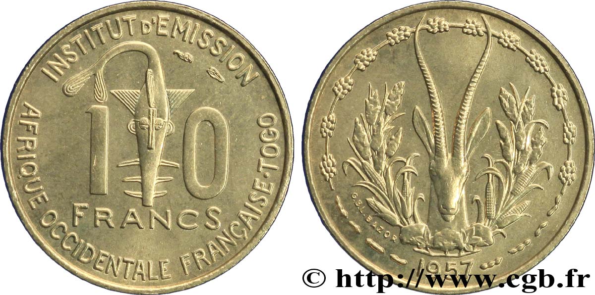 AFRICA OCCIDENTALE FRANCESE - TOGO 10 Francs 1957 Paris MS 