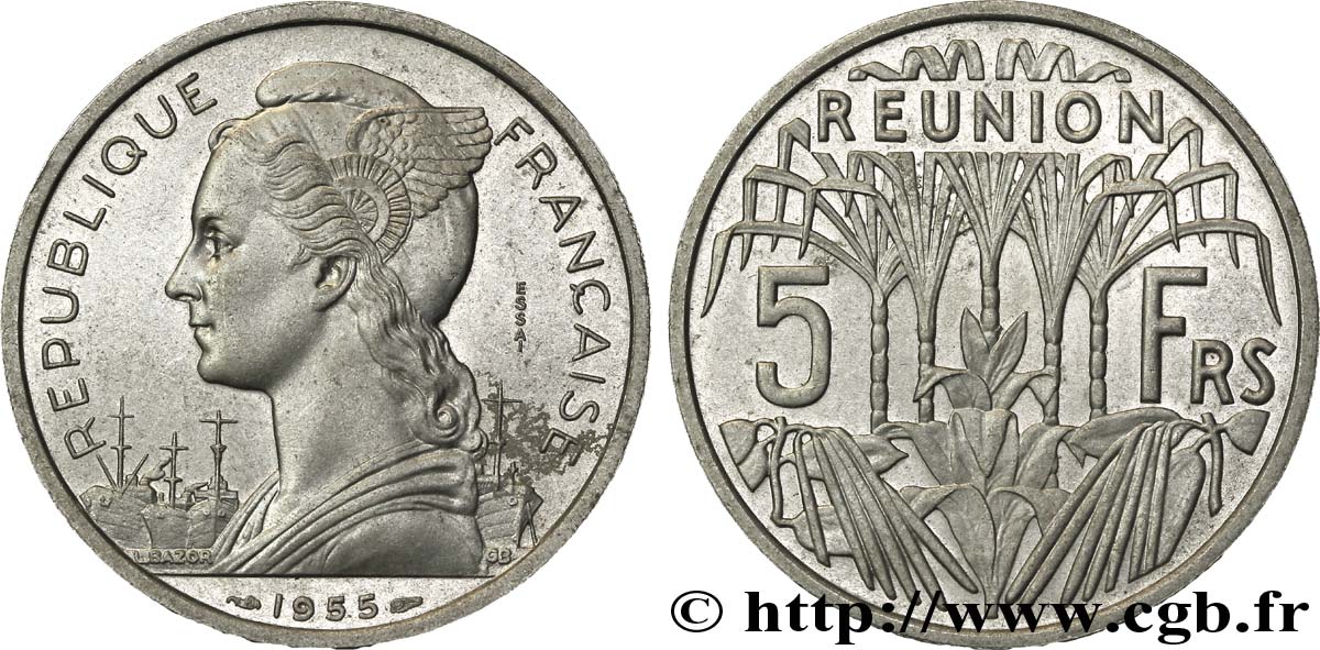 ÎLE DE LA RÉUNION Essai de 5 Francs 1955 Paris FDC 