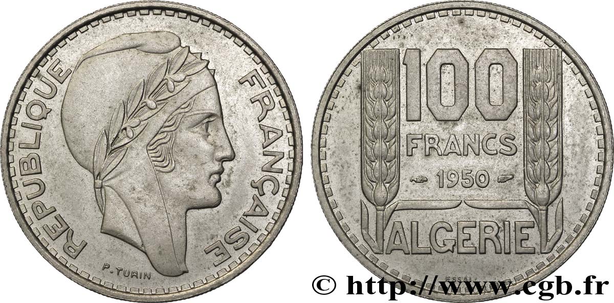 ALGÉRIE Essai 100 Francs Turin 1950  SPL 