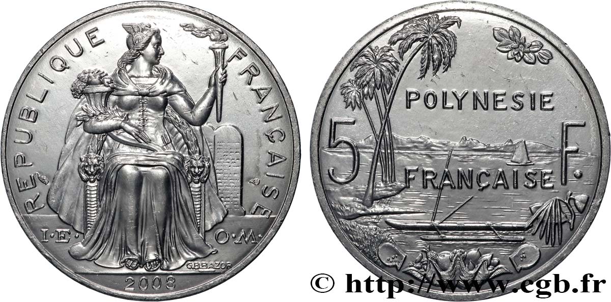 FRANZÖSISCHE-POLYNESIEN 5 Francs 2008  fST 