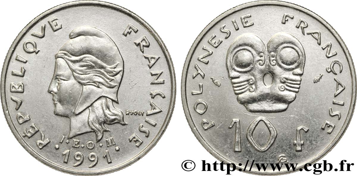 POLYNÉSIE FRANÇAISE 10 Francs I.E.O.M Marianne 1991 Paris TTB+ 