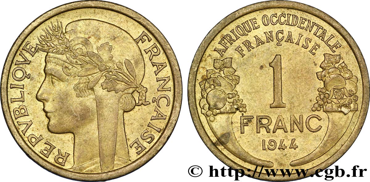 AFRICA FRANCESA DEL OESTE 1 Franc Morlon 1944 Londres EBC 