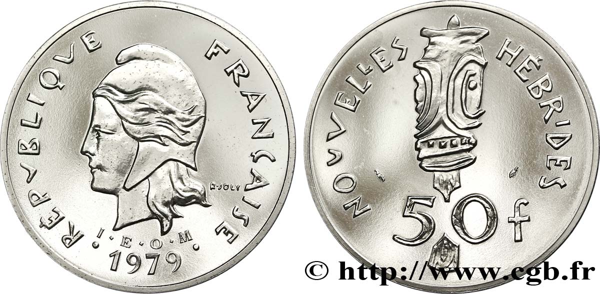 NOUVELLES HÉBRIDES (VANUATU depuis 1980) Piéfort de 50 Francs I. E. O. M.  1979 Paris SPL 