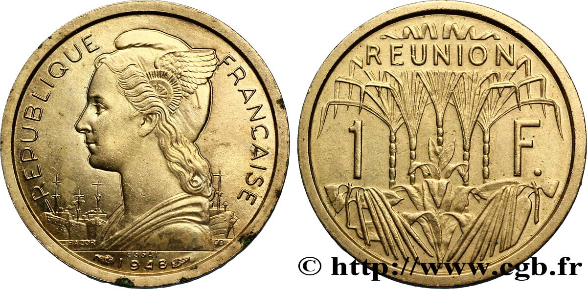 ÎLE DE LA RÉUNION - UNION FRANCAISE Essai de 1 Franc 1948 Paris SUP 