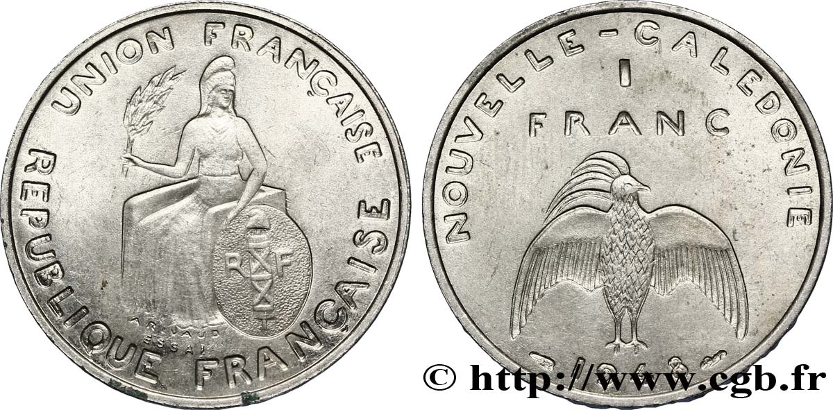 NOUVELLE CALÉDONIE Essai de 1 Franc avec listel en relief 1948 Paris SPL 
