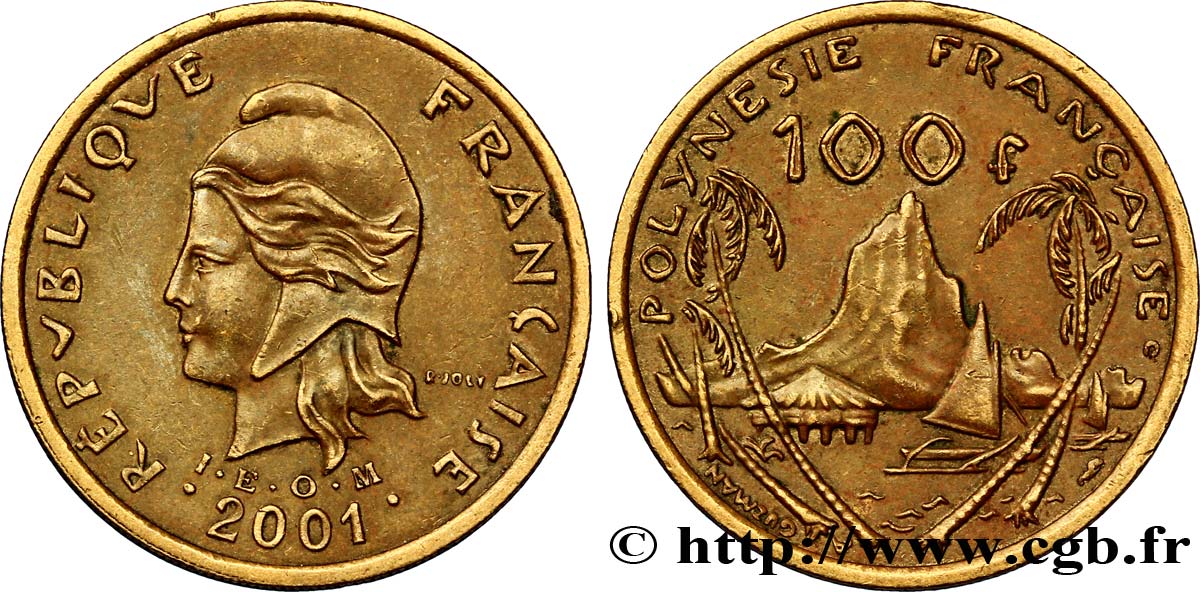 POLYNÉSIE FRANÇAISE 100 Francs I.E.O.M Marianne / Paysage polynésien 2001 Paris TTB 
