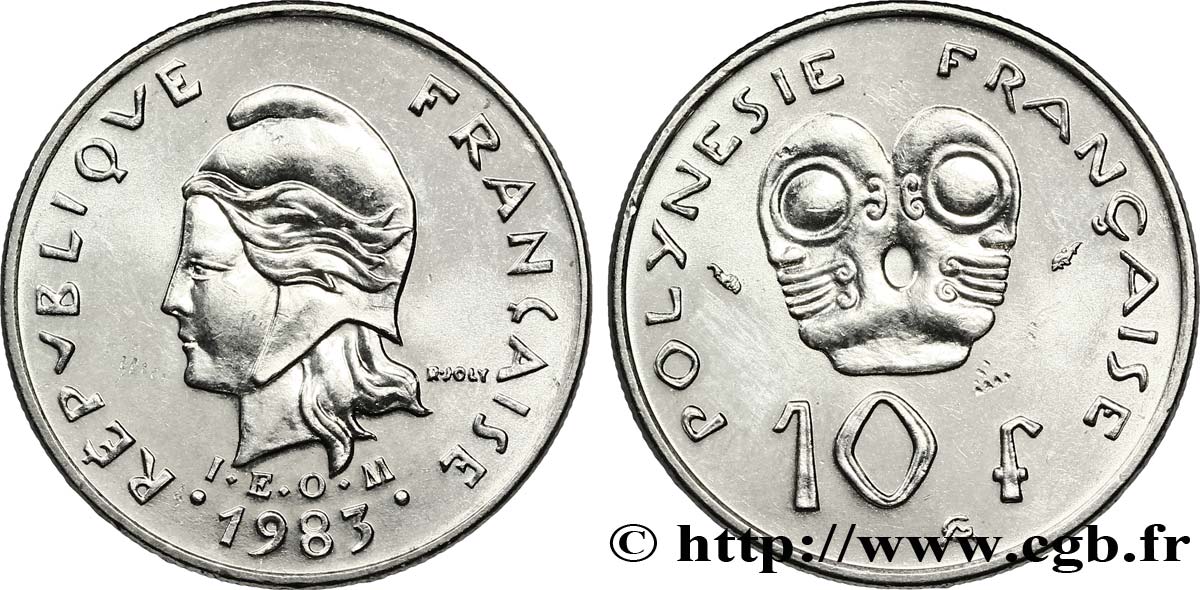 FRENCH POLYNESIA 10 Francs I.E.O.M Marianne 1983 Paris AU 