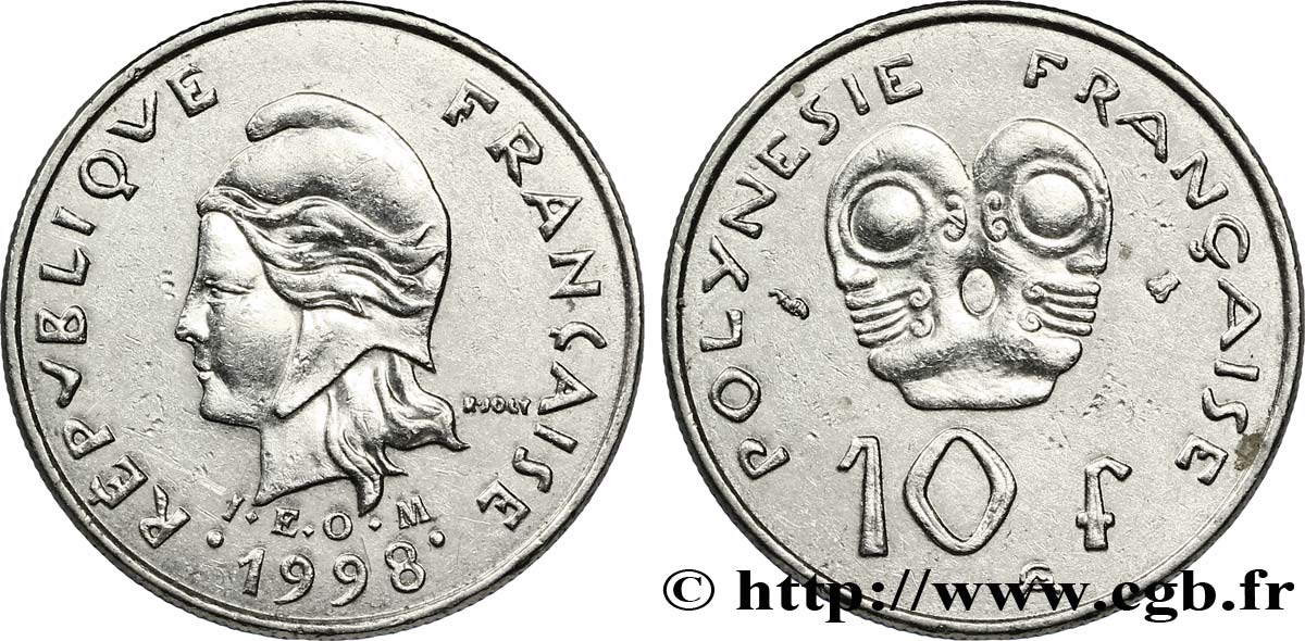 FRENCH POLYNESIA 10 Francs I.E.O.M Marianne 1998 Paris XF 