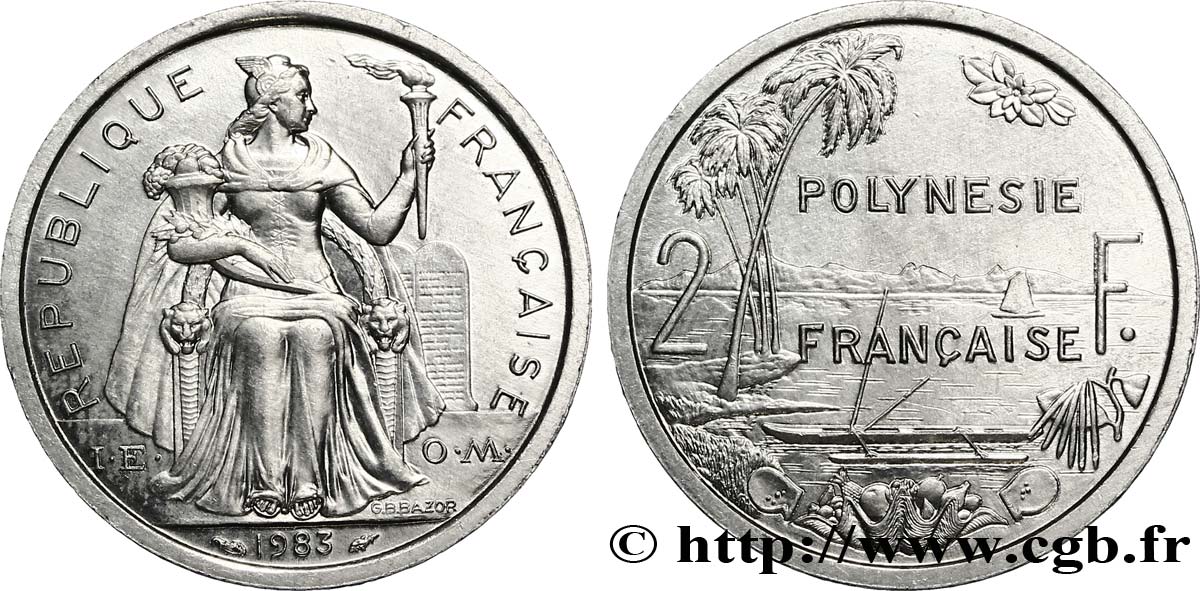 POLYNÉSIE FRANÇAISE 2 Francs I.E.O.M. Polynésie Française 1983 Paris SPL 