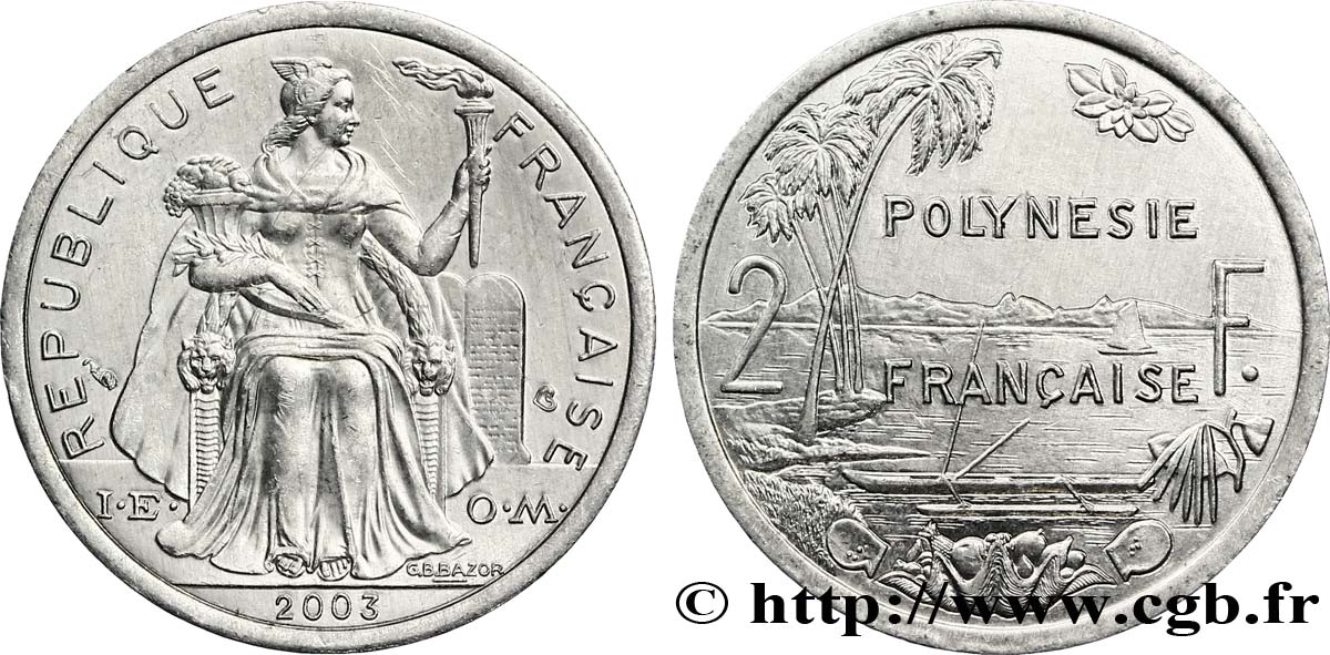POLYNÉSIE FRANÇAISE 2 Francs 2003 Paris SPL 
