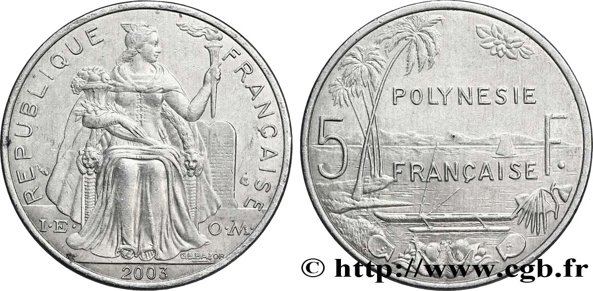 POLYNÉSIE FRANÇAISE 5 Francs Polynésie Française 2003
 Paris TTB+ 