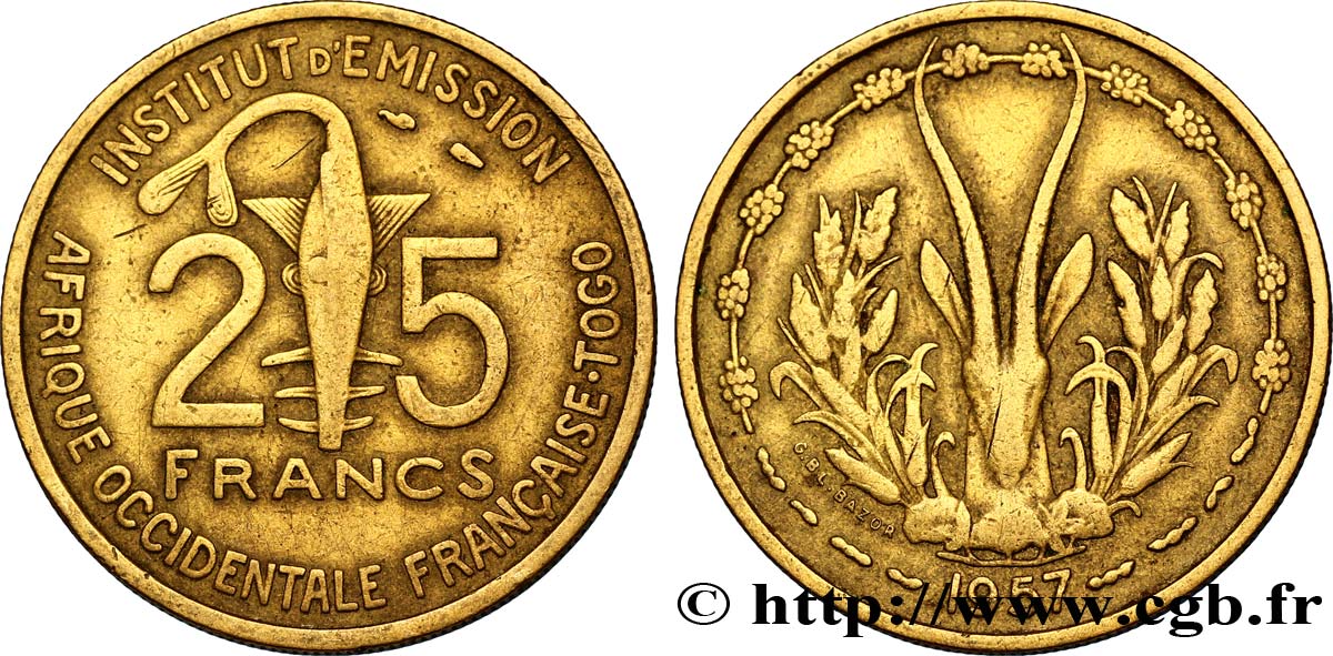 AFRIQUE OCCIDENTALE FRANÇAISE - TOGO 25 Francs 1957 Paris TB 