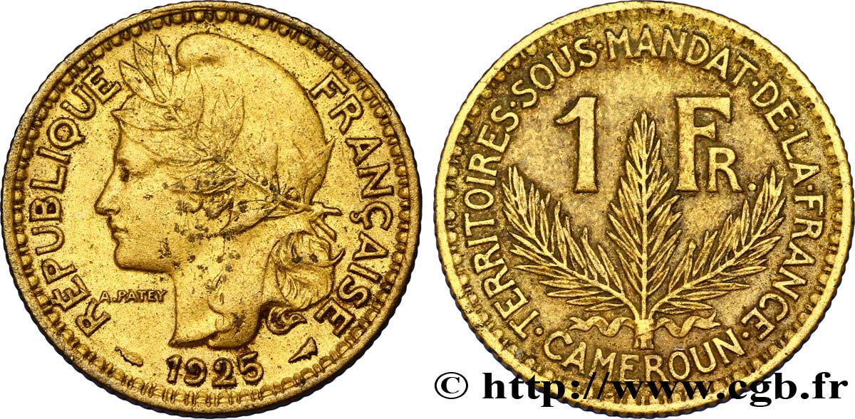 CAMEROUN - TERRITOIRES SOUS MANDAT FRANÇAIS 1 Franc 1926 Paris TTB+ 