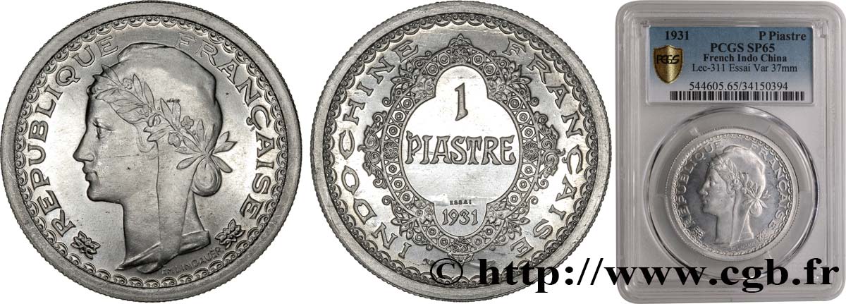 INDOCINA FRANCESE Essai de 1 Piastre en aluminium 1931 Paris FDC65 PCGS
ANACS