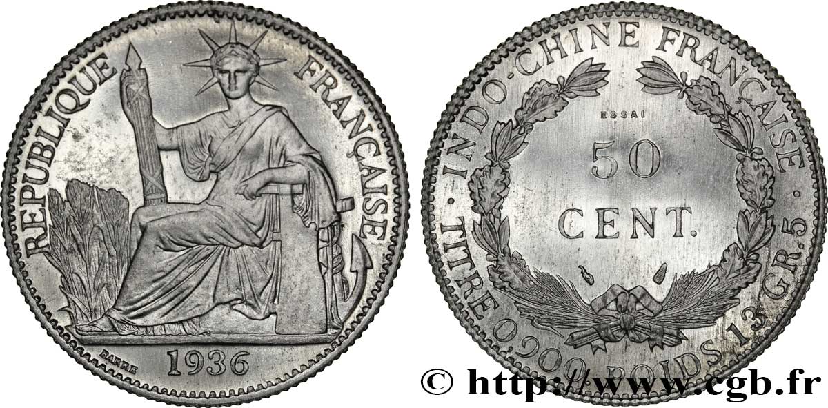 FRENCH INDOCHINA Essai de 50 Cent en aluminium 1936 Paris MS 
