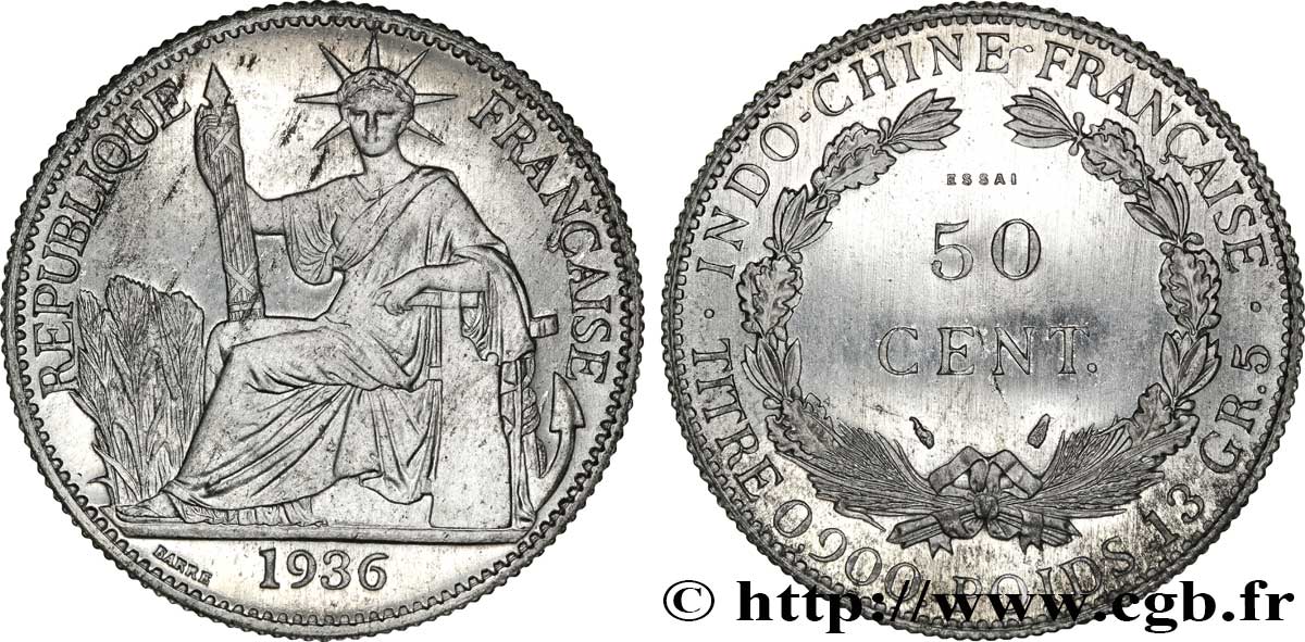 INDOCINA FRANCESE Essai de 50 Cent en aluminium 1936 Paris MS 