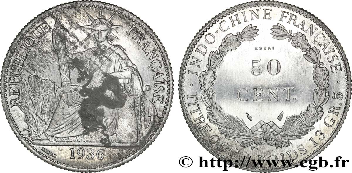 INDOCHINE FRANÇAISE Essai de 50 Cent en aluminium 1936 Paris SUP