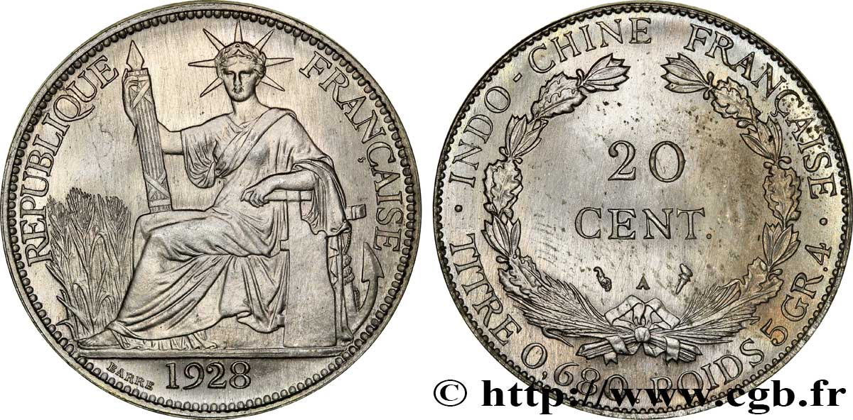 INDOCINA FRANCESE 20 Centièmes (Essai) Cupro-Nickel 1928 Paris MS 