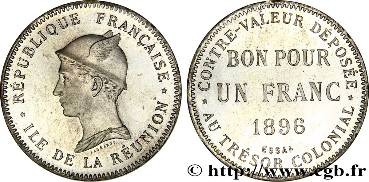REUNION Essai de 1 Franc frappe médaille 1896 Paris MS 
