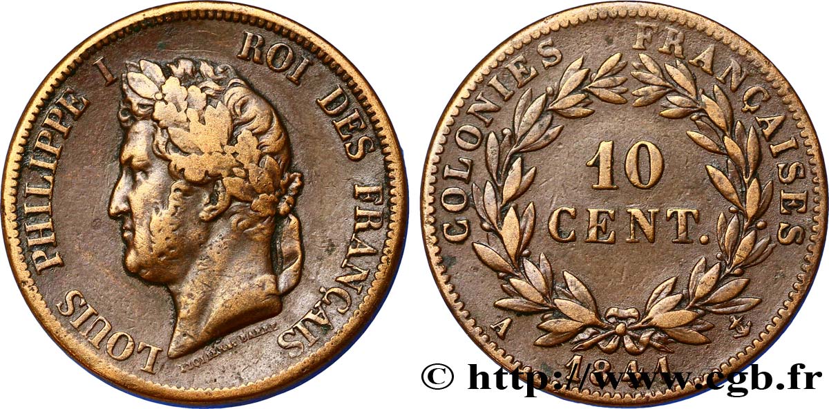 COLONIES FRANÇAISES - Louis-Philippe pour la Guadeloupe 10 Centimes 1841 Paris TTB 