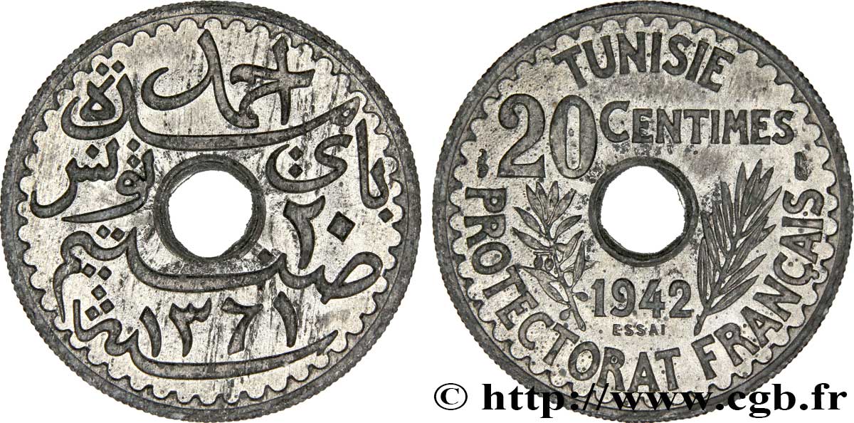 TUNISIA - Protettorato Francese Essai de 20 Centimes 1942 Paris MS 