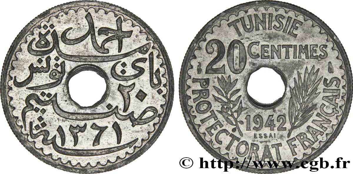 TUNISIA - French protectorate Essai de 20 Centimes 1942 Paris MS 