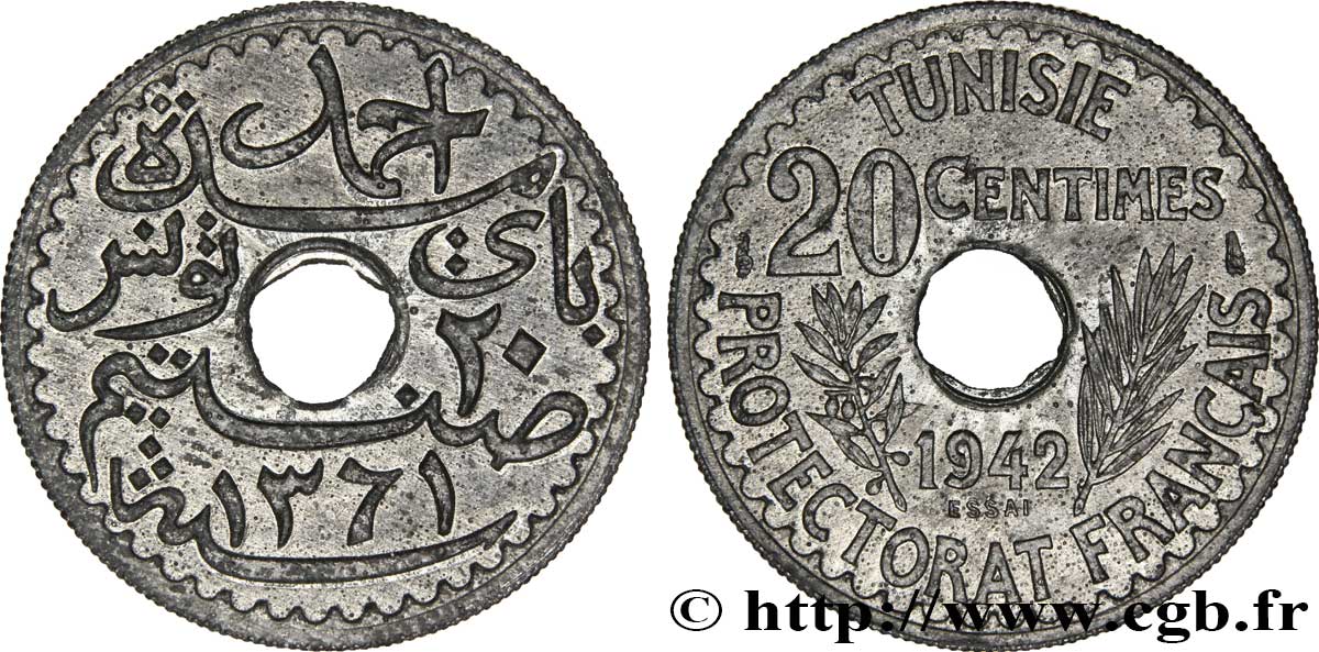 TUNISIA - French protectorate Essai de 20 Centimes 1942 Paris AU 