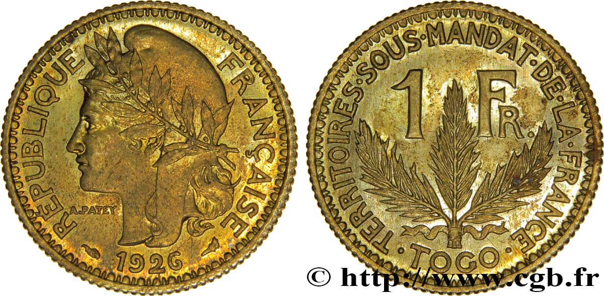 TOGO - MANDATO FRANCESE 1 Franc léger - Essai de frappe de 1 Franc Morlon - 4 grammes 1926 Paris SPL 