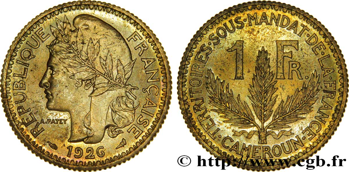 CAMERUN - Mandato Francese 1 Franc léger - Essai de frappe de 1 franc Morlon - 4 grammes 1926 Paris MS 