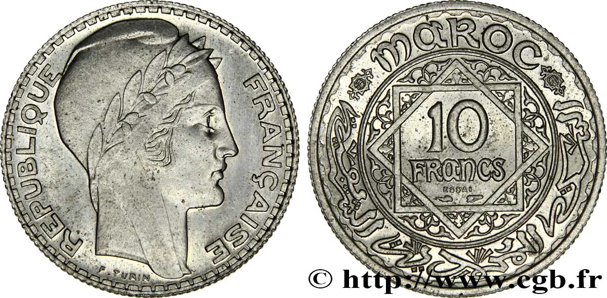 MOROCCO - FRENCH PROTECTORATE Essai de 10 Francs Turin 1929 (?) Paris MS 