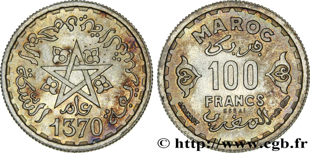 MAROKKO - FRANZÖZISISCH PROTEKTORAT 100 Francs ESSAI AH 1370 1951 Paris ST 