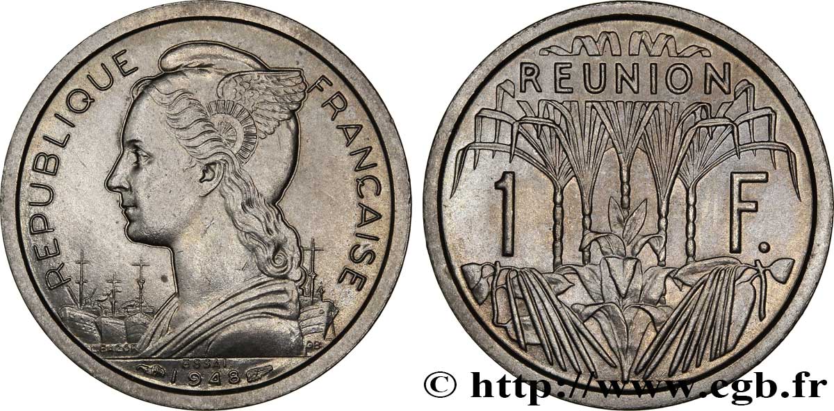 ÎLE DE LA RÉUNION - UNION FRANCAISE Essai de 1 Franc 1948 Paris FDC 