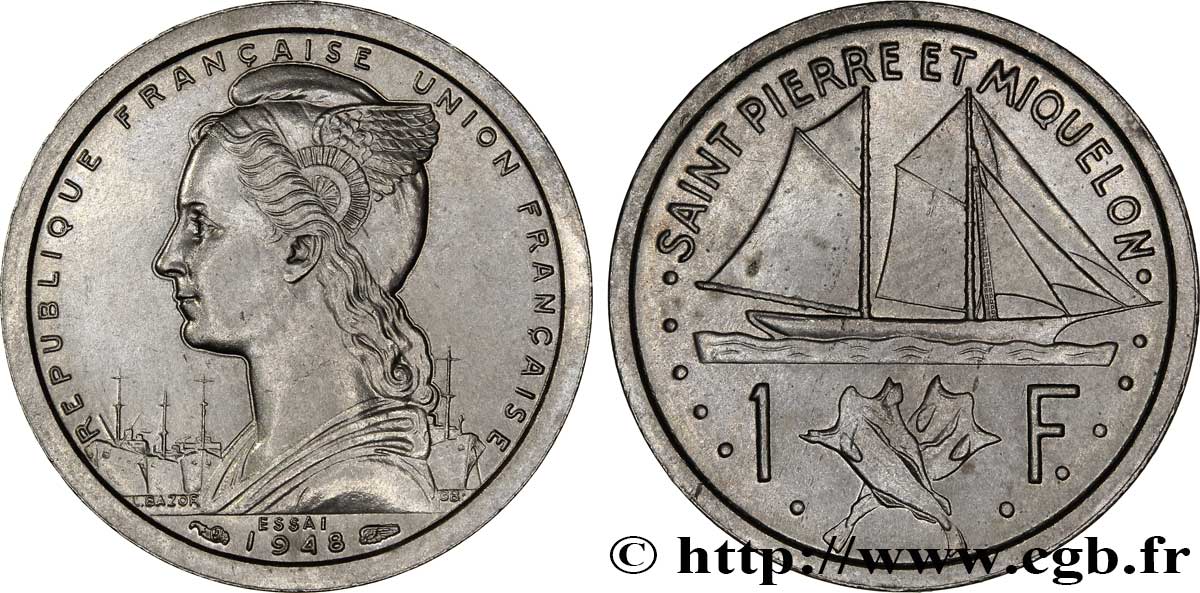 SAINT PIERRE E MIQUELON Essai de 1 Franc 1948 Paris FDC 