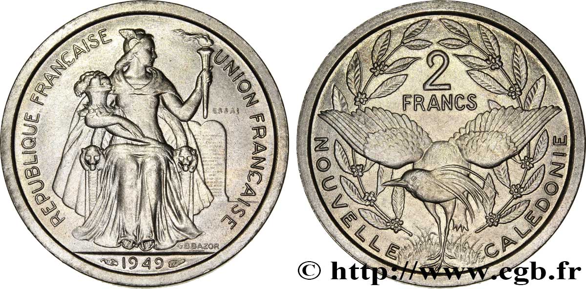 NEW CALEDONIA Essai de 2 Francs 1949 Paris MS 