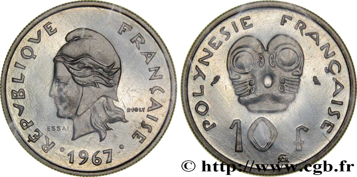 FRENCH POLYNESIA Essai de 10 Francs 1967 Paris MS70 