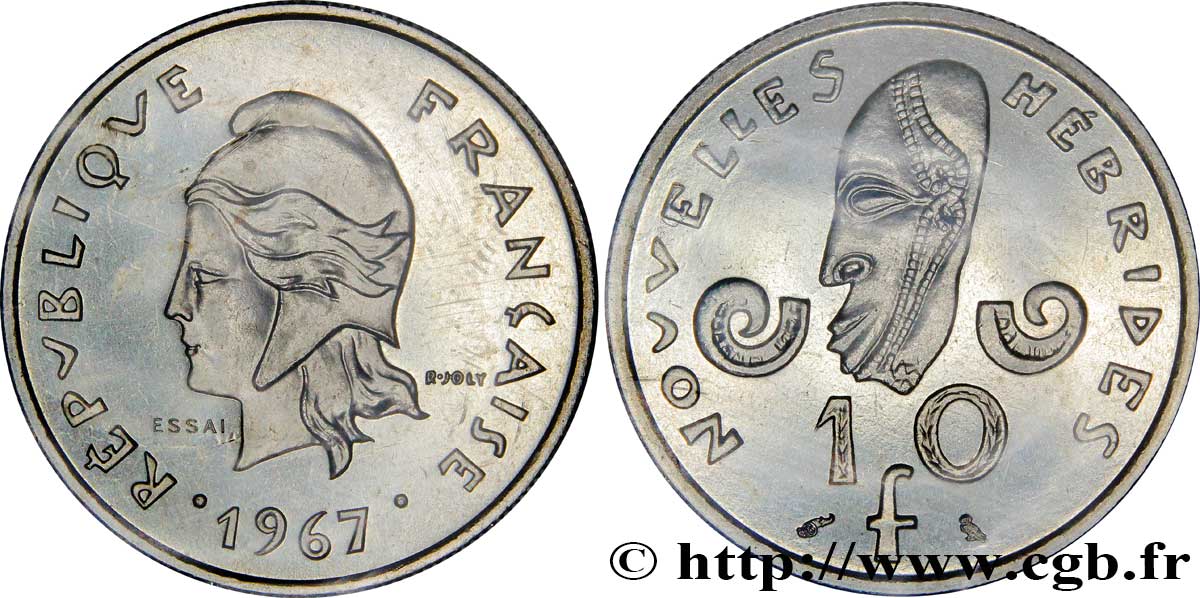 NEW HEBRIDES (VANUATU since 1980) Essai de 10 Francs 1967 Paris MS70 