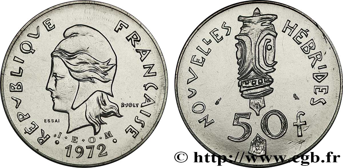 NOUVELLES HÉBRIDES (VANUATU depuis 1980) Essai de 50 Francs 1972 Paris FDC70 