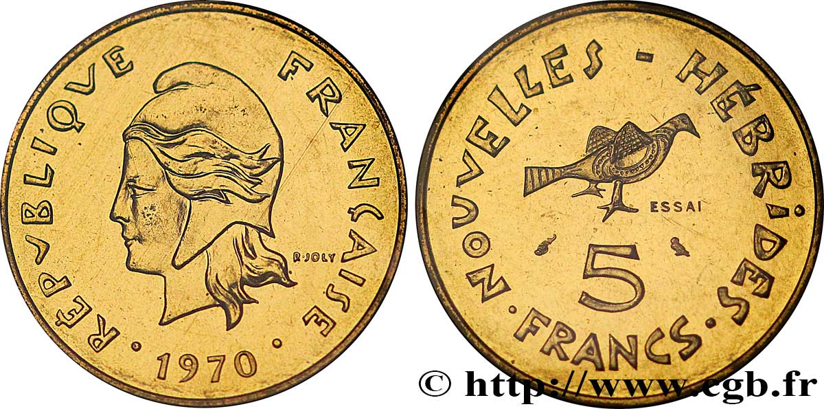 NOUVELLES HÉBRIDES (VANUATU depuis 1980) Essai de 5 Francs 1970 Paris FDC70 